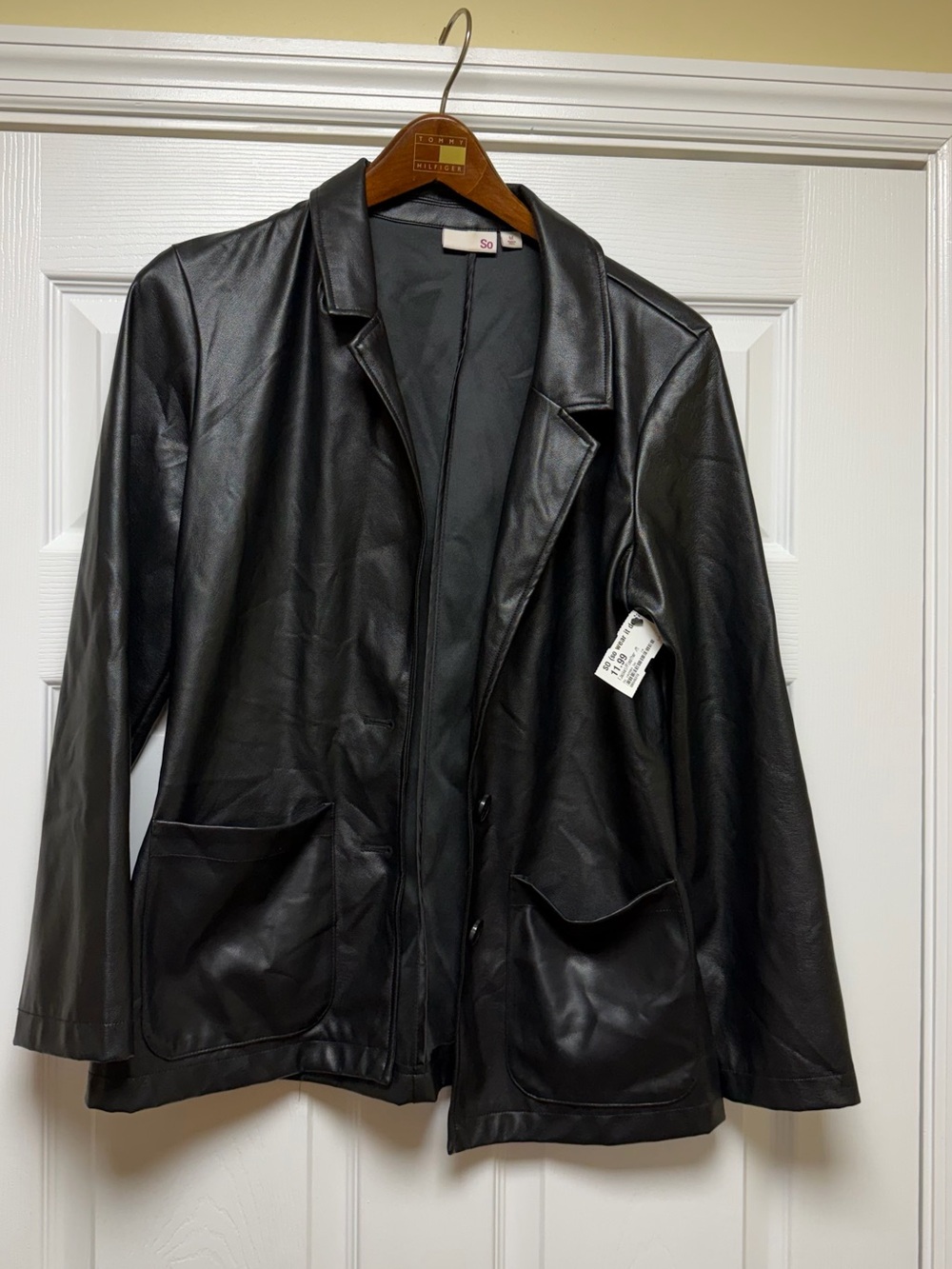 Black Faux Leather Blazer Jacket